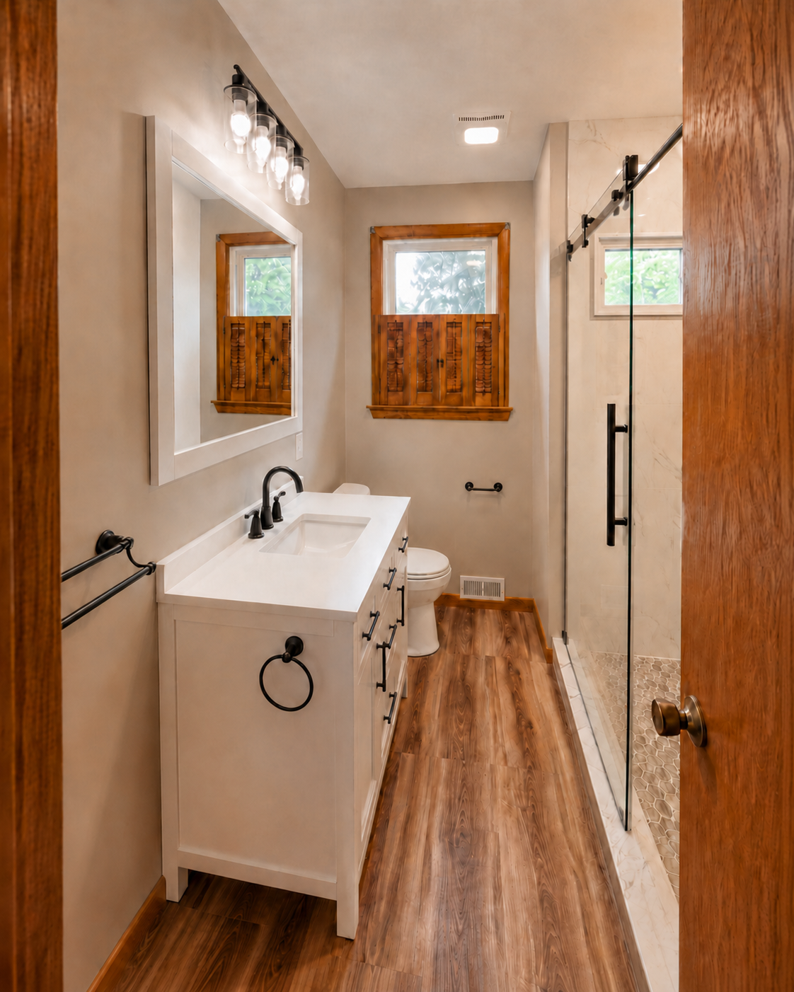Modern Bath with Black Accents
