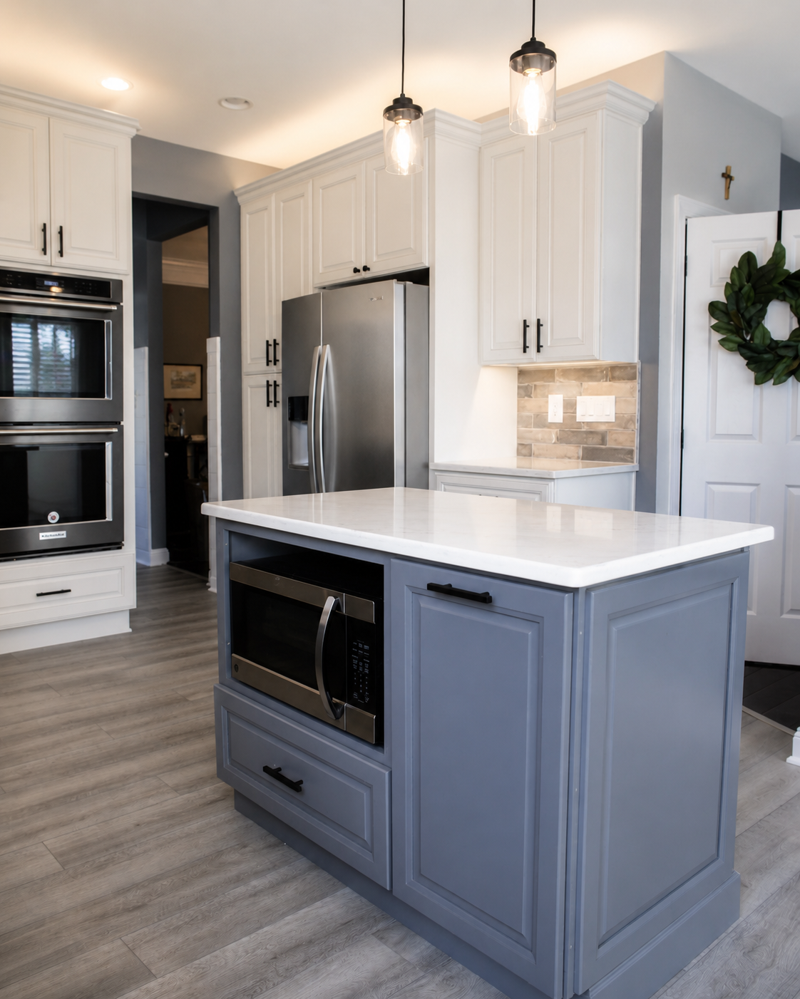 Blue-Gray Island Kitchen